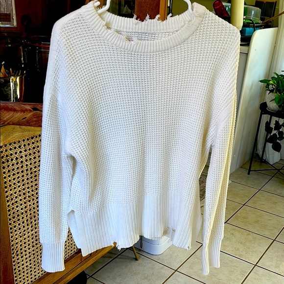 Pistola Olga Distressed Crewneck Knit Pullover Sweater | White | Size XS - Picture 1 of 8